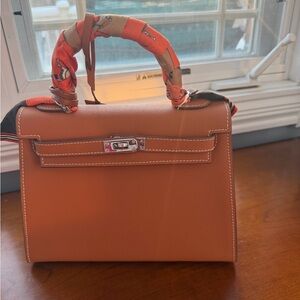 Hermes Orange Satchel with Scarf Handle